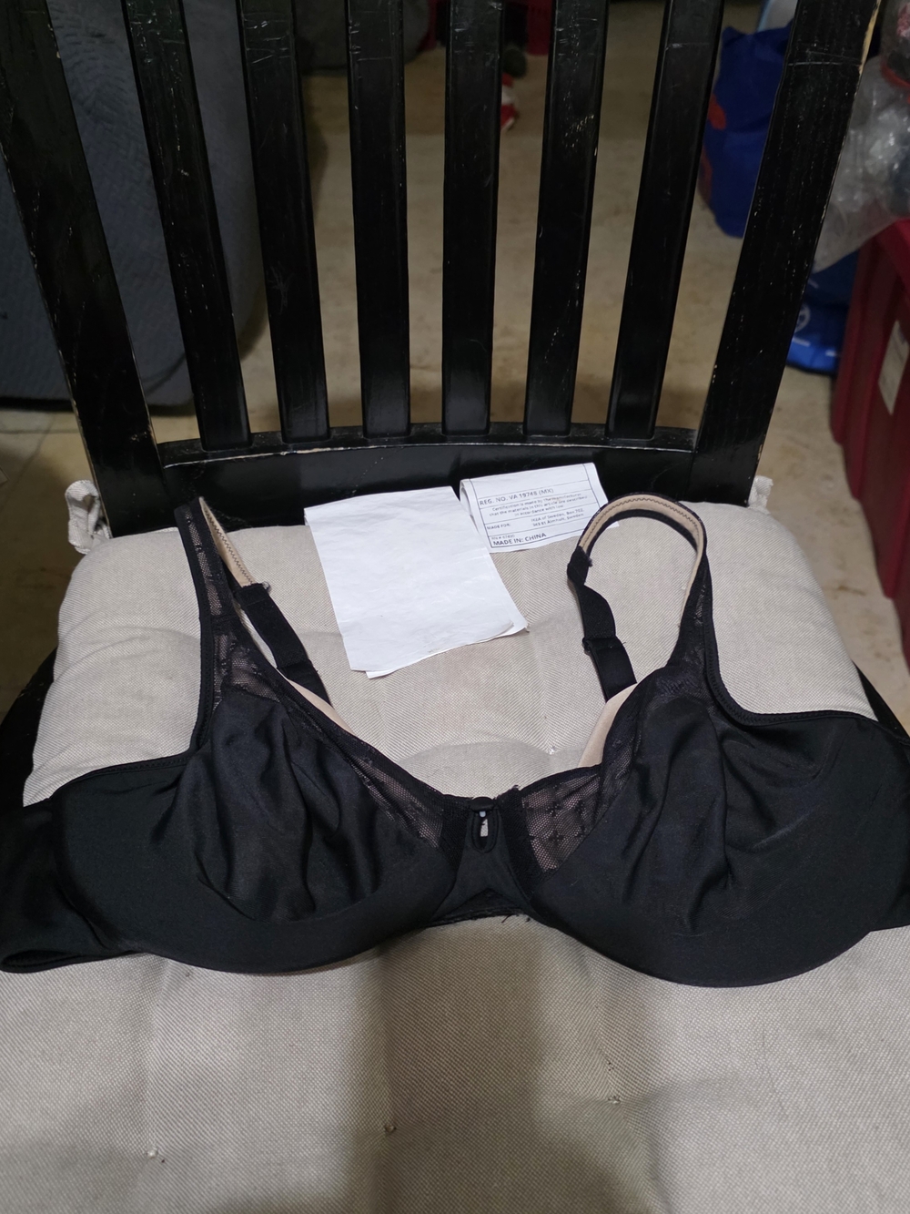 Bali Black Underwire Bra with Nude Lining Used 40C